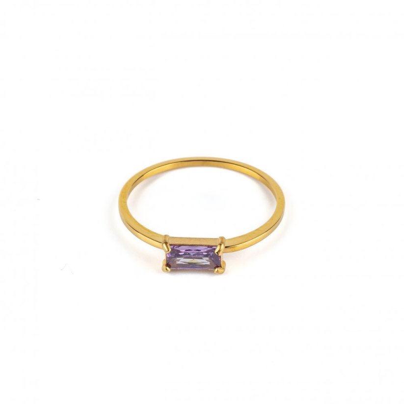 Tenký prsten s fialovým zirkonem - Velikost: 6 (52mm)