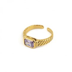 Pozlacený prsten s fialovým kamínkem